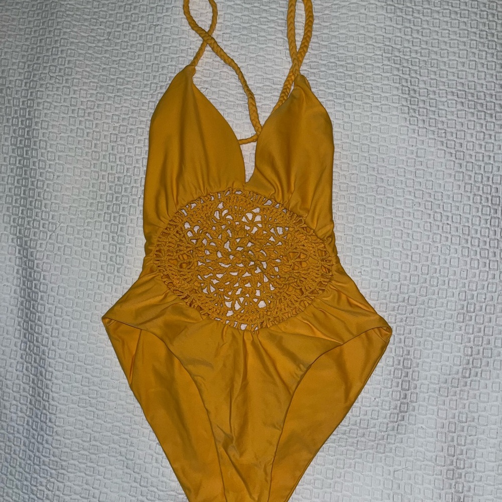 frankie's bikinis poppy onepiece gold yellow S